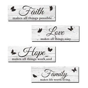 Farmhouse Wooden Sign Family Love Faith Hope Butterfly Rustic Plaque For Front Porch Door Wall Decoration - 1 of 4