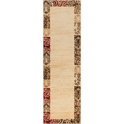 Well Woven Verdant Vines Modern Damask Border Casual Oriental Contemporary Floral Formal Gradient Soft Beige Area Rug
