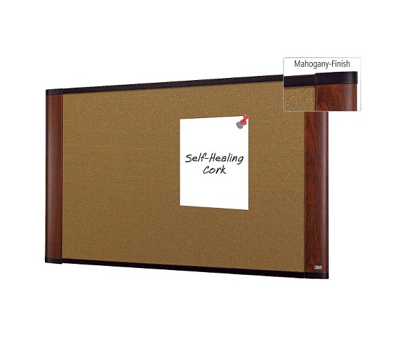 3M 36 x 24 Cork Bulletin Board- Mahogany Frame