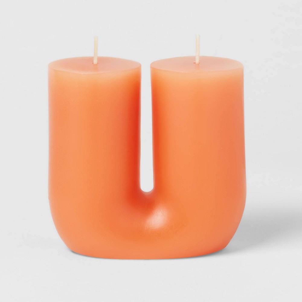 Photos - Figurine / Candlestick 2-Wick Shaped Pillar Candle U Tan - Opalhouse™