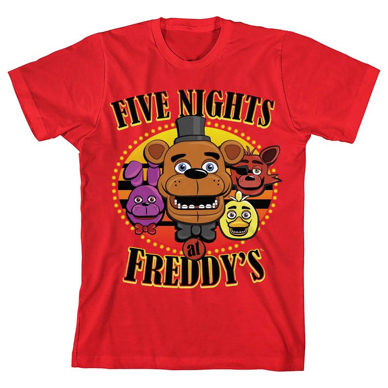 Five Nights at Freddy's Group Character Art Boy's Red T-shirt, 1 of 4