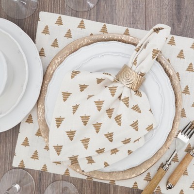 Gold Christmas Trees Cotton Table Napkins, Set of 4
