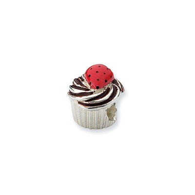 Black Bow Jewelry Sterling Silver Enameled Strawberry Cupcake Bead Charm