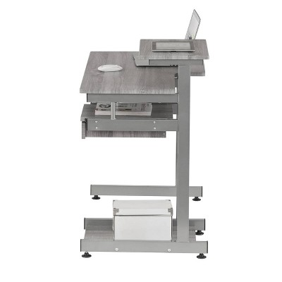 Sleek Gray MDF and Steel Compact Computer Desk with Drawers