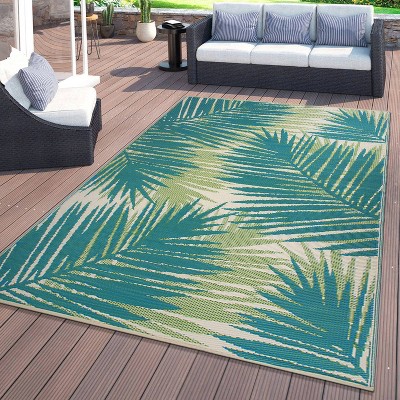 Green Tropical Floral Reversible Synthetic Indoor/Outdoor Rug 5' x 7'