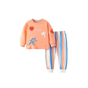MyKids-Usa Spring and Autumn Boys Letters and Geometric Pattern Long Sleeves Top and Striped Pants Clothing Set - 1 of 4