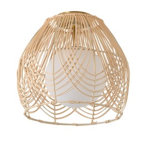 Dewdrop Boho Rattan Ceiling Light Natural Wicker 1 Light Flush Mount With Frosted Glass ETL For Living Room - 1 of 4