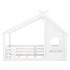 Sapphtopaz House Floor Bed Frame for Kid with Roof & Window Solid Wood Platform Bed with Fence for Kids Bedroom, Playroom, Nursery, Black - 3 of 4