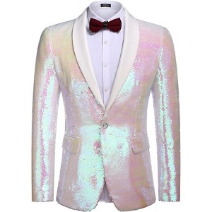 COOFANDY Mens Shiny Sequin Blazer Tuxedo Party Dinner Prom One Button Suit Jacket - 1 of 4