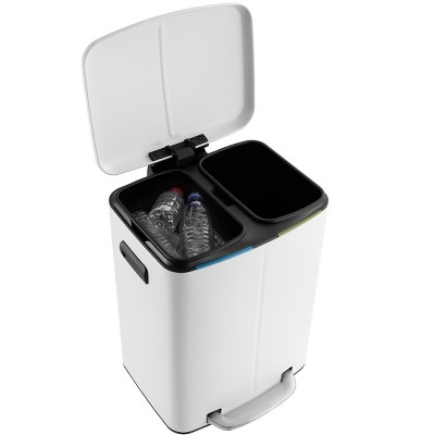 White Stainless Steel Rectangular Pedal Trash Can with Soft-Close Lid