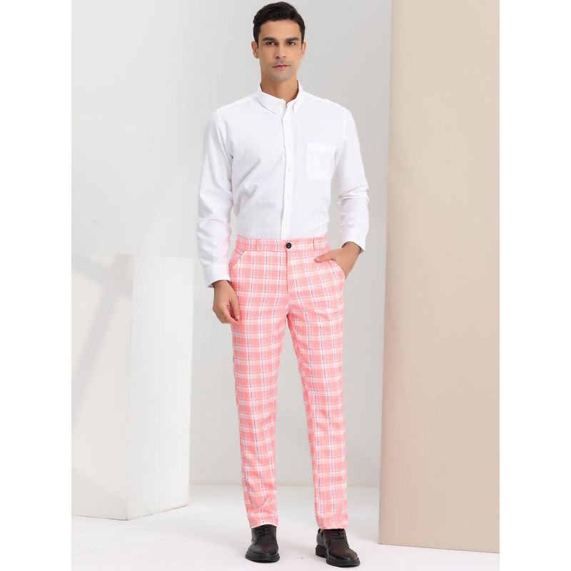 Lars Amadeus Men's Regular Fit Flat Front Classic Plaid Suit Pants, 3 of 7