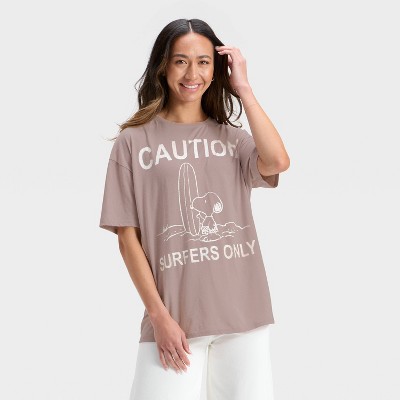 Women's Snoopy Surfer Oversized Short Sleeve Graphic T-Shirt - Taupe