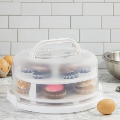 White Semi-Transparent 2-In-1 Round Cake Carrier with Handle