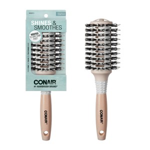 Conair Ceramic Wood Vented Boar Bristle Round Hair Brush - Large Barrel - All Hair - 1 of 4