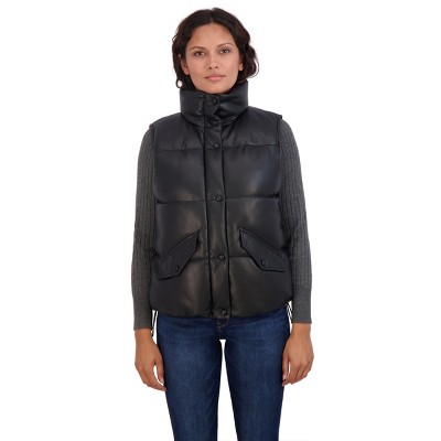 FAUX LEATHER PUFFER GILET - Black