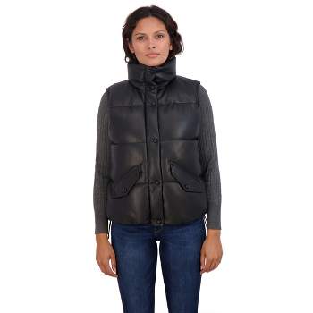 Women's Faux Leather Short Puffer Vest - S.E.B. By SEBBY Black X-Large