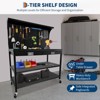 Garage Workbench, 3 Tier Heavy Duty Rolling Workbench with 2 Drawers, Pegboard, 2 Open Shelves, 35 Hooks, Wooden Top Work Table for Workshop - 3 of 4