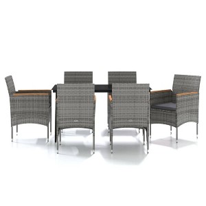 vidaXL 7 Piece Patio Dining Set with Cushions Gray and Black - 55.1" Table Length 6 Chairs - 1 of 4