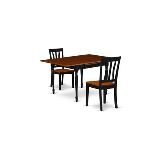 HomeStock 3-Piece Black and Cherry Finish Solid Wood Top With Dropleaf Dining Table Set - 1 of 4