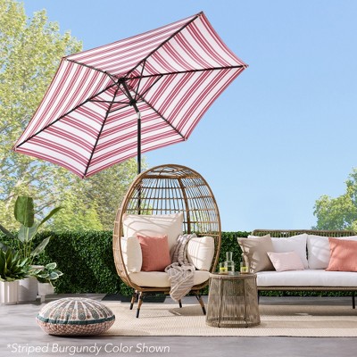10ft Striped Green Polyester Market Patio Umbrella with Black Metal Pole