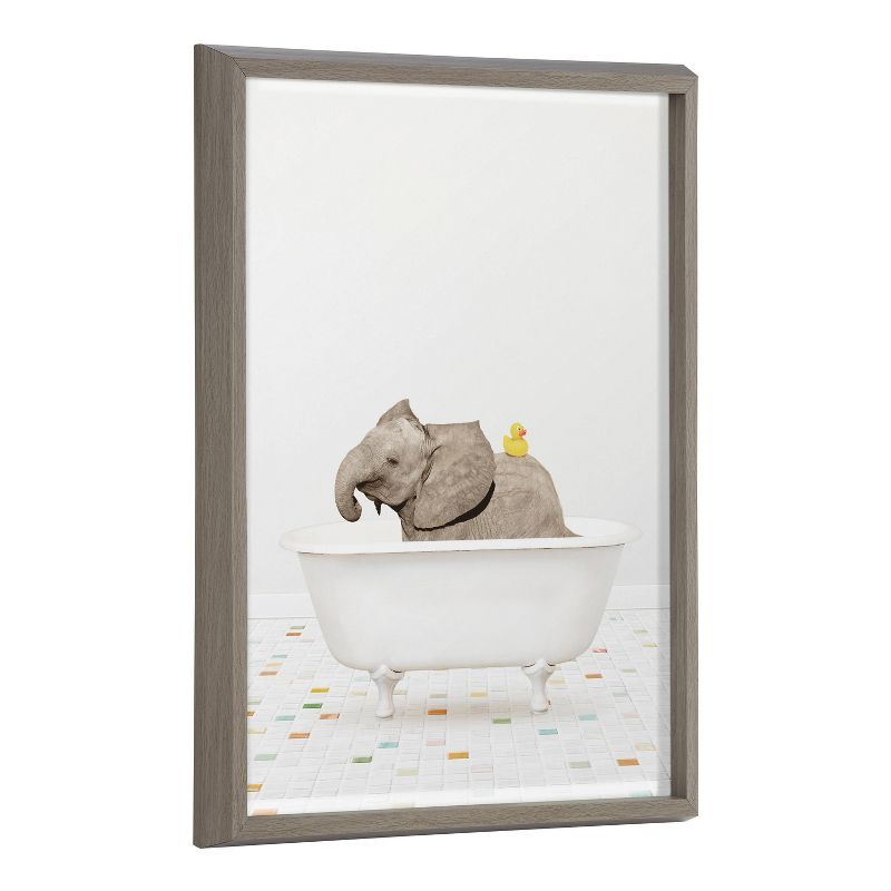 18&#34; x 24&#34; Blake Baby Elephant Bath Time with Rubber Ducky Framed Printed Glass Gray - Kate &#38; Laurel All Things Decor, 1 of 6