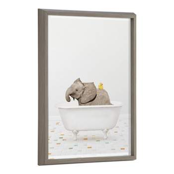 18" x 24" Blake Baby Elephant Bath Time with Rubber Ducky Framed Printed Glass Gray - Kate & Laurel All Things Decor