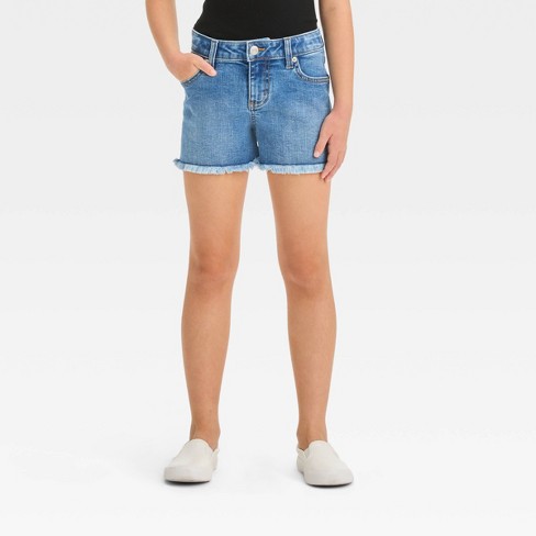 Girls' Cut-off Mid-rise Jean Shorts - Cat & Jack™ Medium Wash Xl