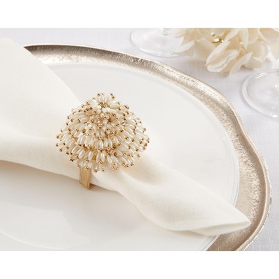 Golden Beaded Design Napkin Ring Holders Set of 4