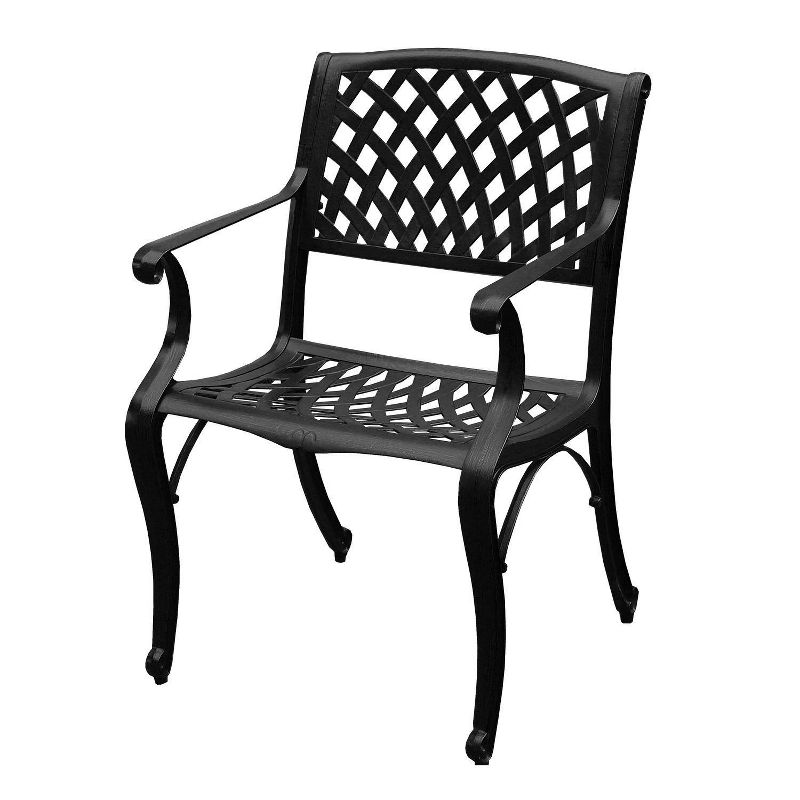 Modern Outdoor Mesh Cast Aluminum Patio Dining Chair - Black - Oakland Living, 3 of 7