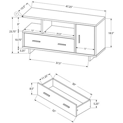 White 48-Inch Media Console with Cabinet and Drawer