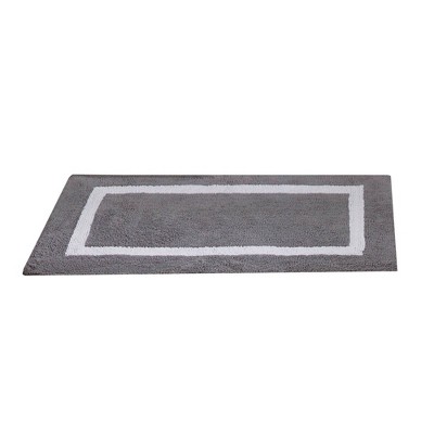 Gray and White Cotton Reversible Bath Mat Rug