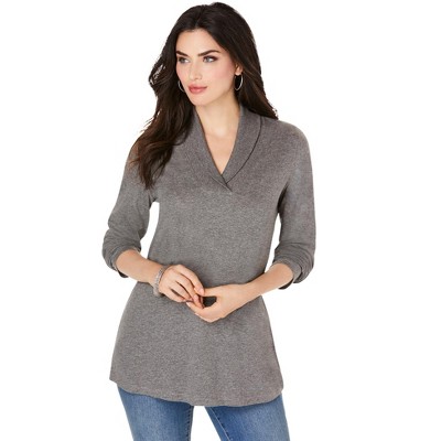 Roaman's Women's Plus Size Shawl Collar Ultimate Tee, 2x - Medium Heather  Grey : Target