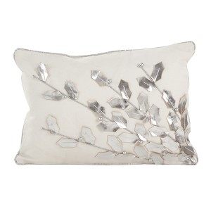 12"x18" Metallic Poinsettia Branch Design Holiday Cotton Poly Filled Lumbar Throw Pillow Silver - Saro Lifestyle - 1 of 3
