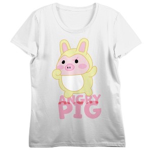 Moriah Elizabeth Angry Pig Women’s White Crew Neck Short Sleeve T-shirt - 1 of 3