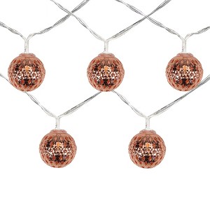 Northlight 10 B/O LED Warm White Rose Gold Metal Ball Christmas Lights - 6.25' Clear Wire - 1 of 4