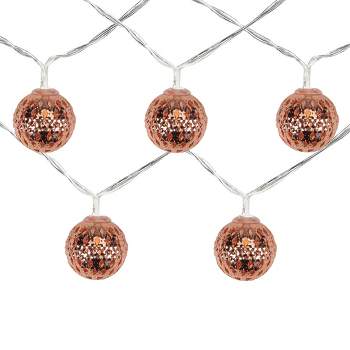 Northlight 10 B/O LED Warm White Rose Gold Metal Ball Christmas Lights - 6.25' Clear Wire