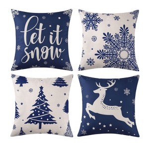 Christmas Pillow Covers 18 x18 Set of 4 Farmhouse Decor Throw Pillow Covers Xmas Tree Hello Winter Holiday Decor Throw Cushion Case for Home Couch - 1 of 4
