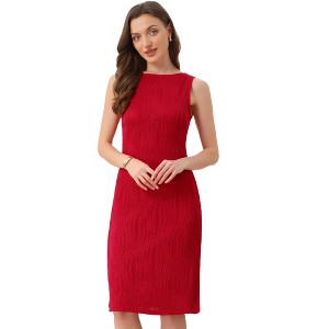 INSPIRE CHIC Women's Sleeveless Boat Neck Knit Textured Elegant Office Sheath Midi Dress - 1 of 4