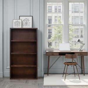 ORRD 60 inch Bookshelf No Assembly Required, Modern 4 Shelf Bookcase with Rosewood Finish, Ready to Use, Storage & Decor - 1 of 4