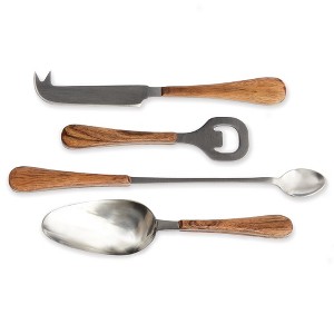 Plum & Post Haisley Bottle Opener Stirring Spoon Ice Scoop Bar Tender Peeler Stainless Steel Cocktail Accessories w/ Premium Wooden Handles, Set of 4 - 1 of 4
