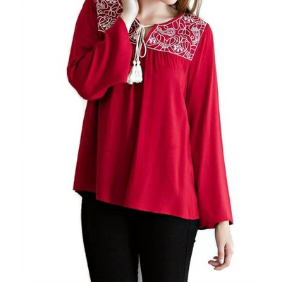 Women's Embroidered Tassel Tie Top - entro M