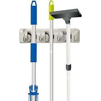 Mop and Broom Holder, 3 Position Wall Mounted Garden Tool Rack Storage & Organization for General Storage in White - Homeitusa
