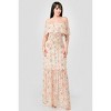 Slickblue Women's Floral Chiffon Maxi Dress, Off Shoulder, Smocked Back, Ruffled Tiered, Cream, Size S-L - 2 of 4
