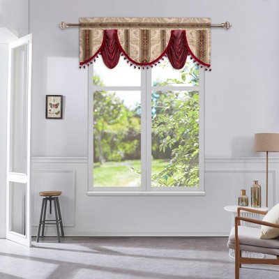 Regal Home Collections Royal Damask Fringed And Layered Window Valance - 58 in. W x 16 in. L