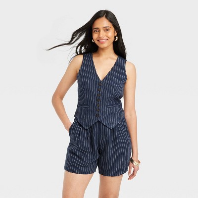 Women's Tailored Suit Vest - A New Day™ Navy Striped XS