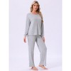 INSPIRE CHIC Womens Ribbed Knit Fuzzy Pajamas Long Sleeve Top and Pants Outfits Lounge Sets - 3 of 4