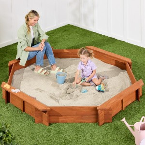 Best Choice Products Kid's Octagonal Wooden Outdoor Sandbox w/ Benches, 8 Seats, Cover, XL Sandpit, Liner - 1 of 4