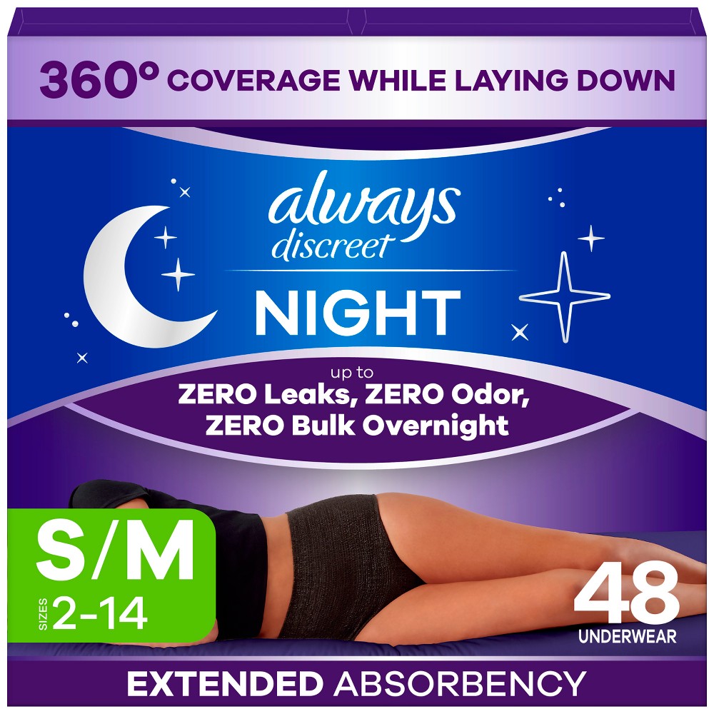 Always Discreet Night Black Women's Incontinence Underwear - Maximum - S/M - 16ct/3pk
