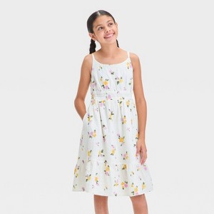 Girls' Floral Woven Midi Dress - Cat & Jack™ Cream - 1 of 3