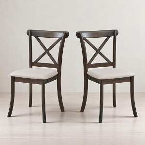 Set of 2 X-Back Dining Chairs, Upholstered Fabric Side Chairs with Rubber Wood Frame for Dining Room or Kitchen, Modern Farmhouse Style - 1 of 4